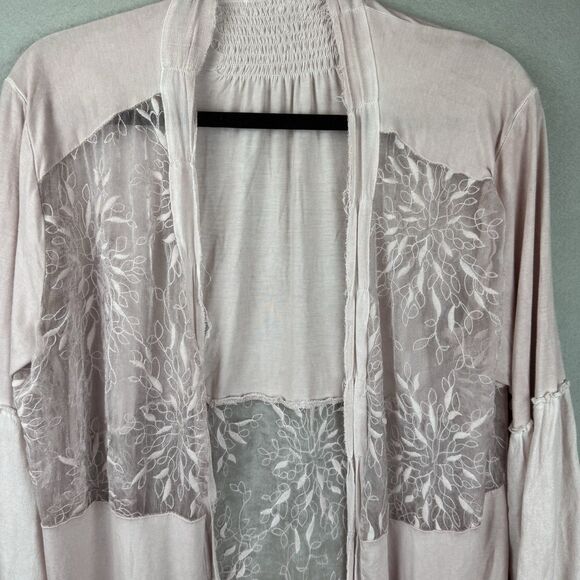 Pol Women’s Lace Sheer Sz S Open Cardigan Boho Peasant Pink Oversized - Picture 2 of 6